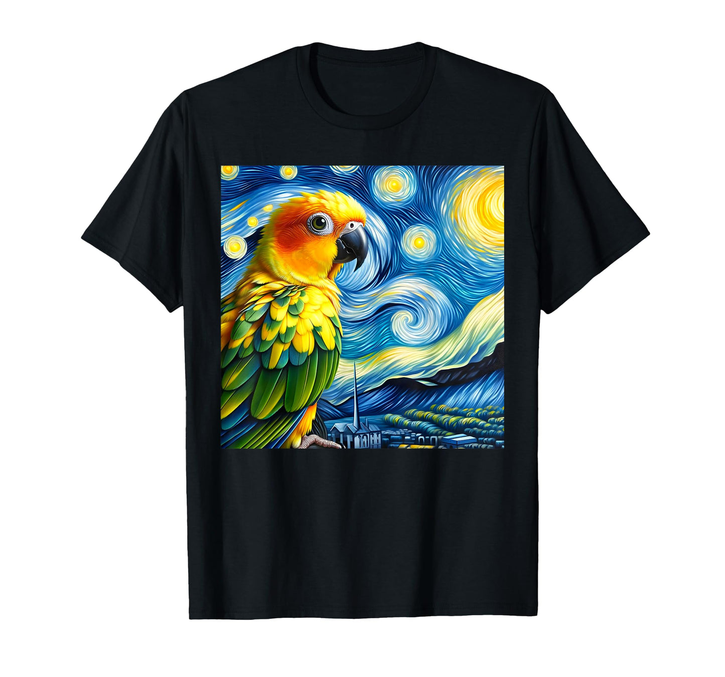 Sun Conure Mom Starry Night Sky Art Van Gogh Bird Parrot T-Shirt