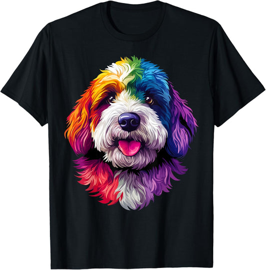 Colorful Bernedoodle Face Cute Dog Lover Men Women Black T-Shirt