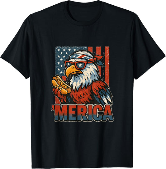 Funny Merica Eagle Hotdog USA Flag 4th Of July Patriotic Men T-Shirt