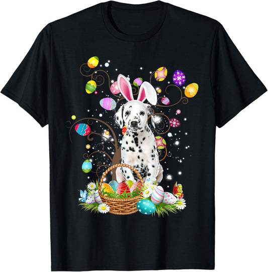 Dalmatian Dog Easter Egg Hunting Basket Easter Day T-Shirt