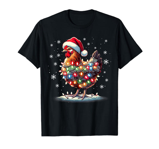 Chicken Santa Christmas Light Funny Xmas Chicken Pajamas T-Shirt