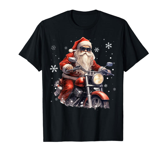 Santa Riding a Motorcycle Biker Motorcycle Lover Xmas Pajama T-Shirt