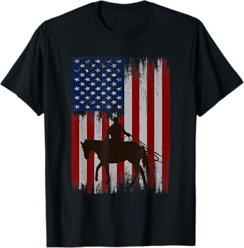 Vintage USA flag cowboy silhouette horse riding western T-Shirt