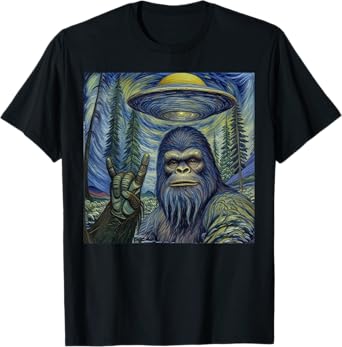 Bigfoot Starry Night Van Gogh Bigfoot Lover For Mom Dad Kids T-Shirt