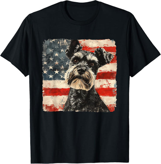 Miniature Schnauzer Dog Art Usa Patriot Independence Day T-shirt for Men Women Girls Kids
