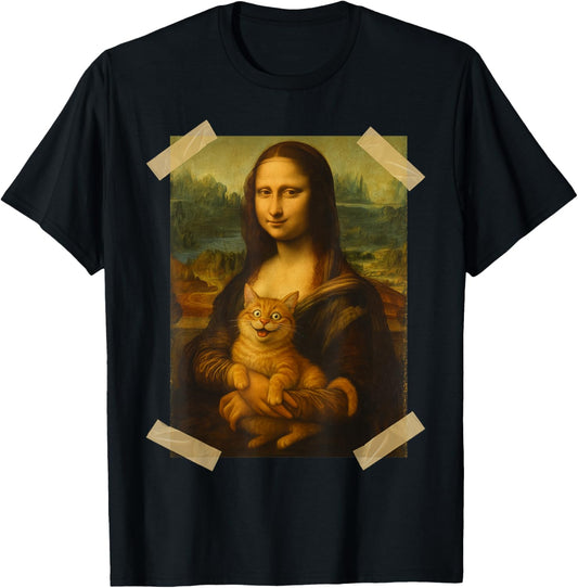 Funny Mona Lisa Cat Lovers Classic Art Parody with Silly Cat T-Shirt
