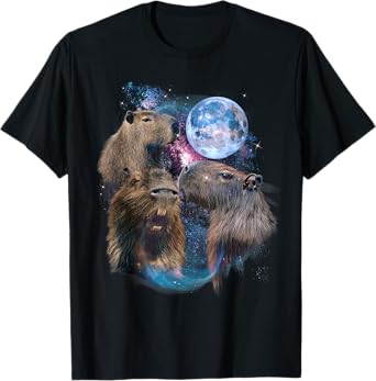 3 Moon Capybara Funny Capibara Rodent Animal Lover Humor Short Sleeve T-Shirt
