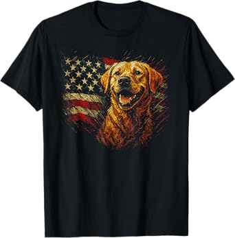 Merica Labrador Retriever American Flag 4th July USA Lab Dog Men Women T-Shirt