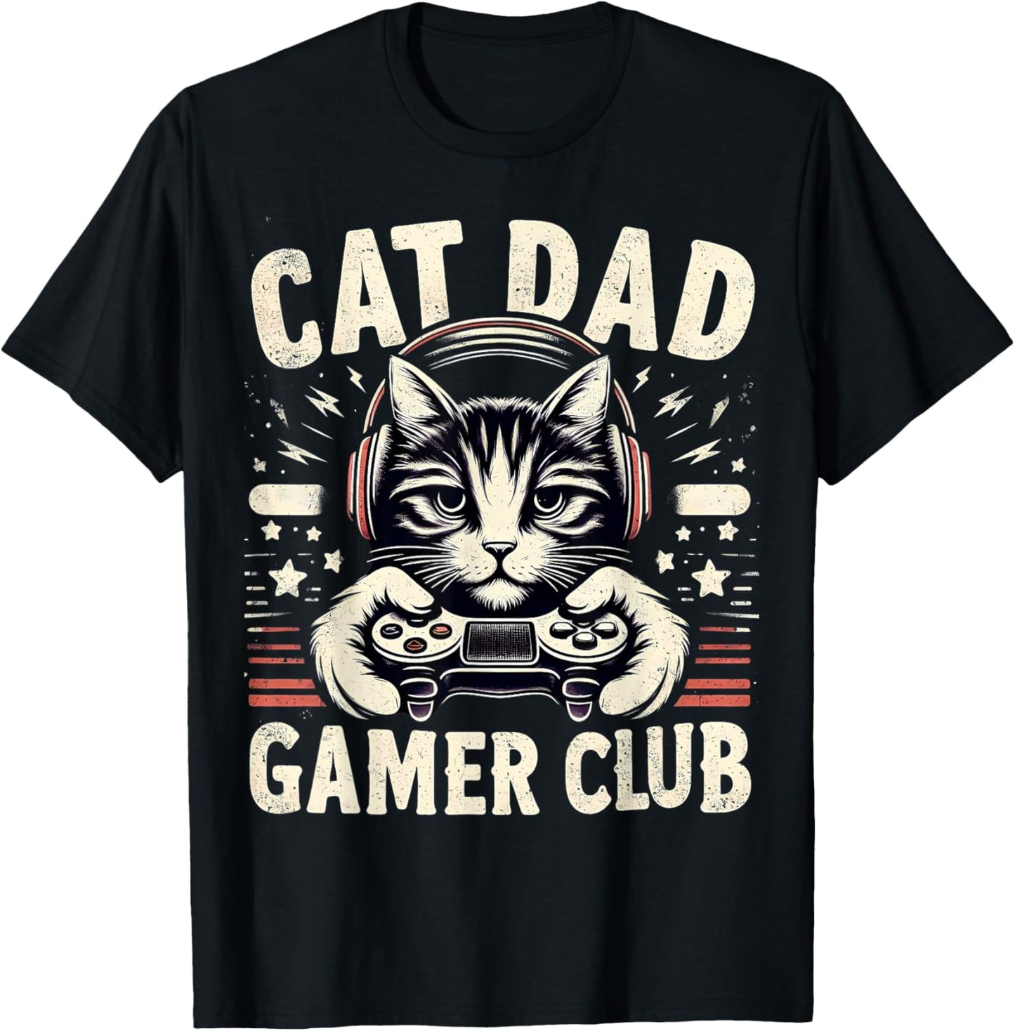 Funny Cat Dad Gamer Club for him Video Game Cat Dad Gaming T-Shirt