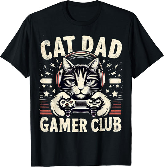 Funny Cat Dad Gamer Club for him Video Game Cat Dad Gaming T-Shirt