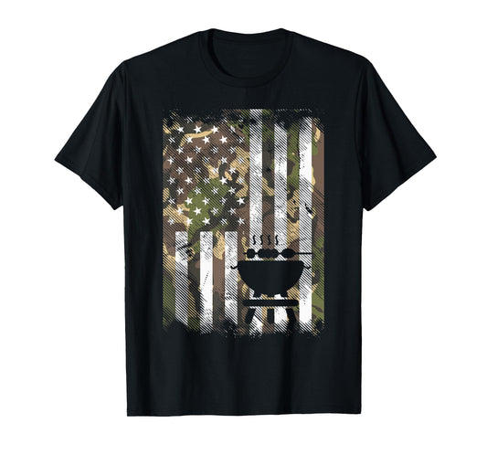 Bbq Grill America Flag Camo Barbecue 4th July Women Men Kids T-Shirt