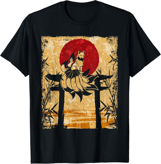 Nine Tailed Fox Japanese Art Retro T-Shirt
