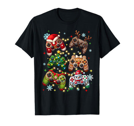 Boys Christmas Shirt Santa Elf Gaming Controllers Gamer Xmas T-Shirt