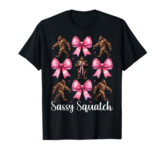 Sassy Squatch Funny Bigfoot Sasquatch Girl Mom Coquette Bow T-Shirt