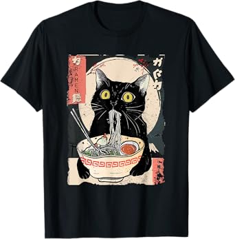 Kawaii Cat Eating Ramen Noodles Funny Anime Gift Girls Teens T-Shirt