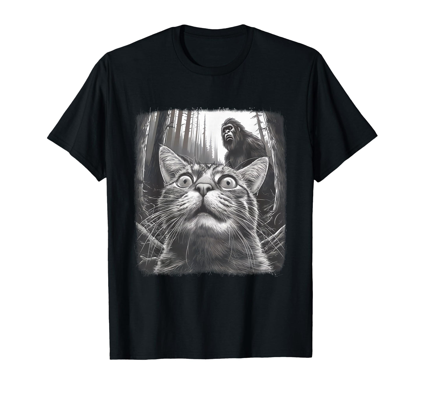 Surprised Scared Cat Selfie With Sasquatsch Bigfoot 0D4ERF T-Shirt