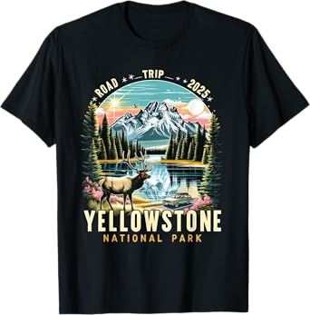 Yellowstone Road Trip 2025 Nature Adventure Souvenir Graphic T-Shirt