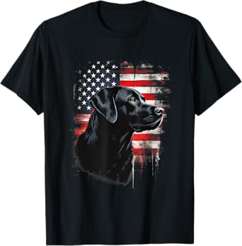 Black Lab Patriotic American Flag Black Labrador Lovers T-Shirt