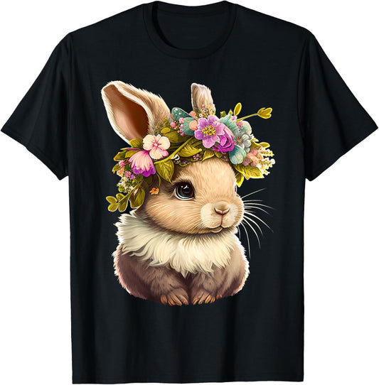 Easter Bunny Rabbit Women - Happy Bunny Flower Graphic Girls T-Shirt