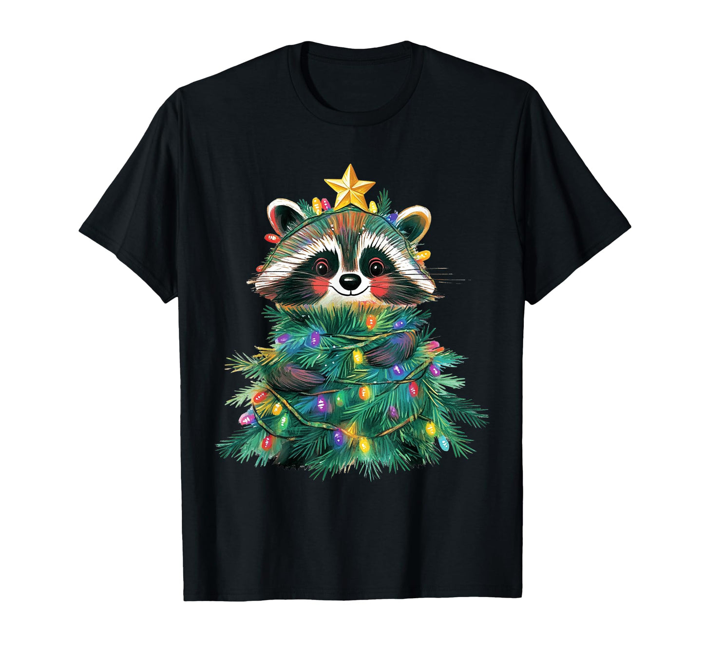 Raccoon Christmas Tree Pajamas Girls Boys Xmas Lights T-Shirt