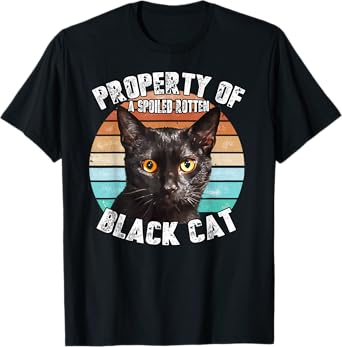 Cat Black Vintage Eighties Style Cat Retro Property Gift T-Shirt for Men Women Girls Kids