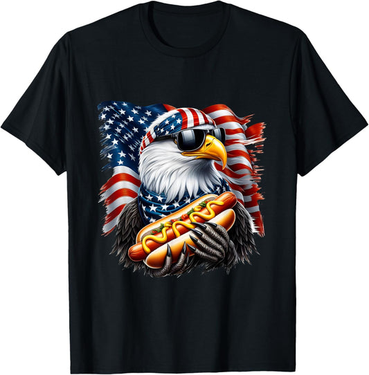 American Patriotic 4th of July Funny Bald Eagle Hotdog T-Shirt