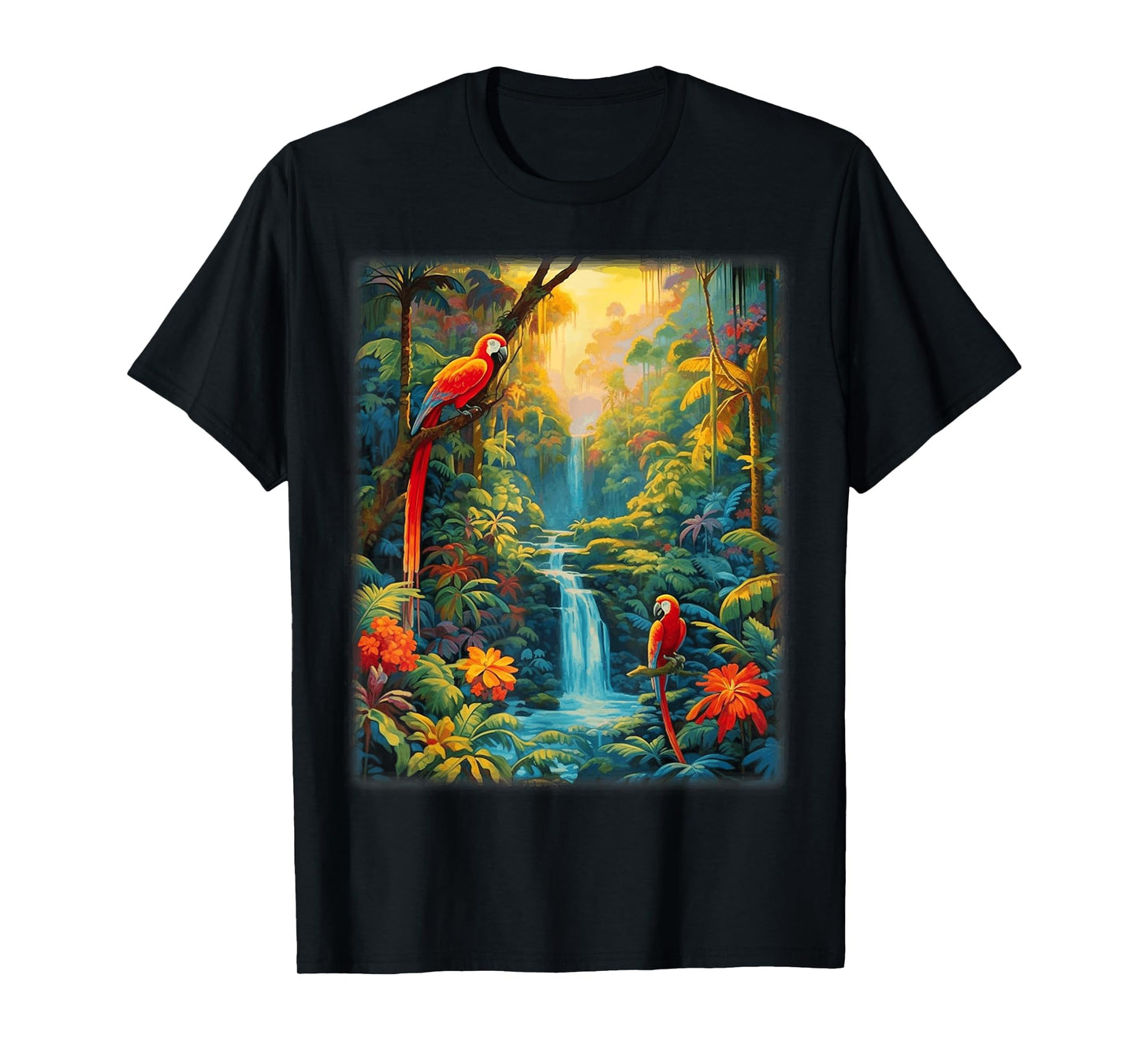 Colorful Parrots Rain Forest Jungle Macaw Parrot Men Women T-Shirt