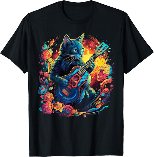 Rock Cat Playing Guitar Cat Funny Guitar Cat Kitty T-Shirt