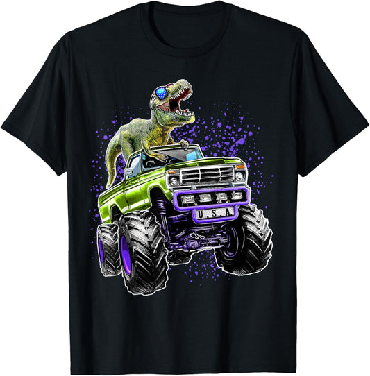 Awesome T Rex Dinosaur Monster Truck Birthday Gift Boys Kids T-Shirt