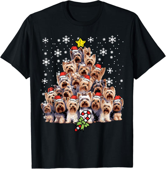 Yorkie Dogs Christmas Tree Xmas Holiday Pet Men Women Kids T-Shirt
