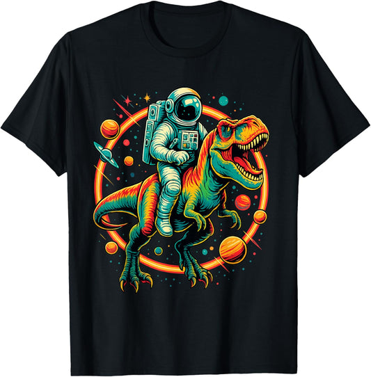 Astronaut Riding T-Rex Dinosaur Funny Space Adventure T-Shirt