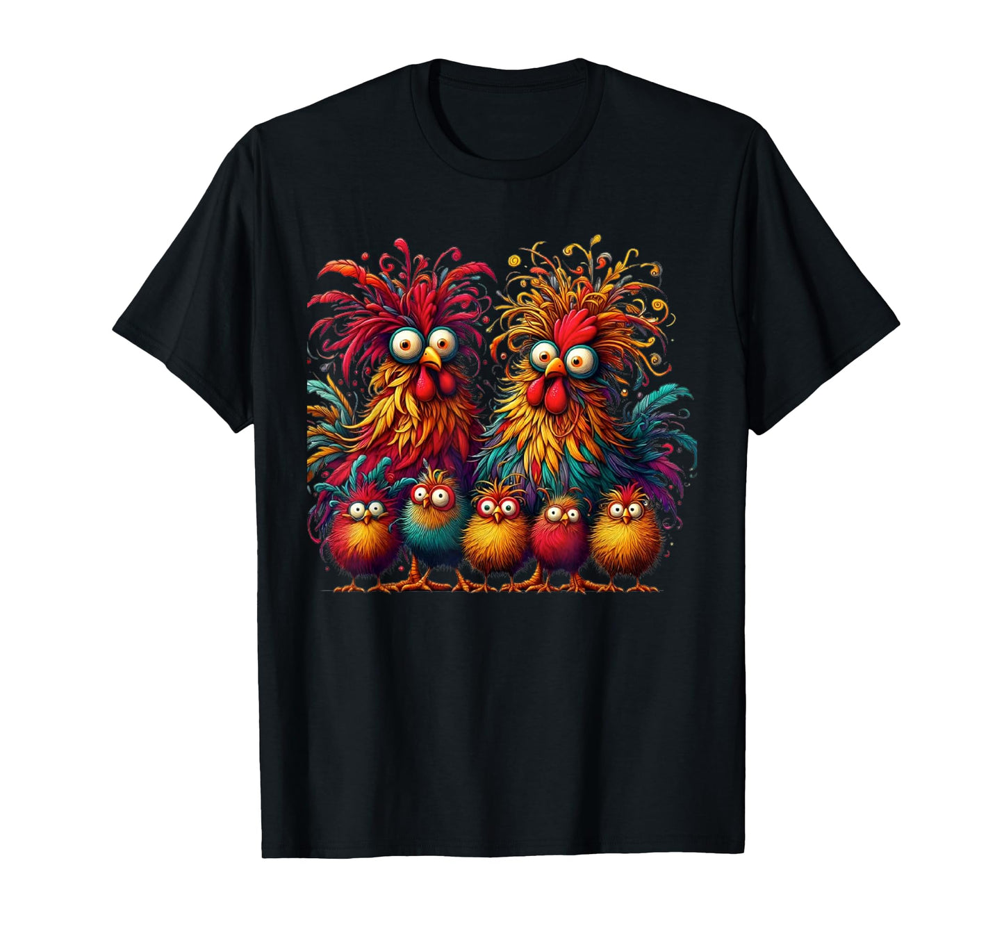 Eagerlys Colorful Funny Chicken Art Crazy Chicken Family T-Shirt