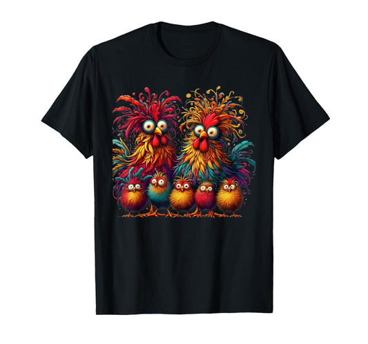 Eagerlys Colorful Funny Chicken Art Crazy Chicken Family T-Shirt