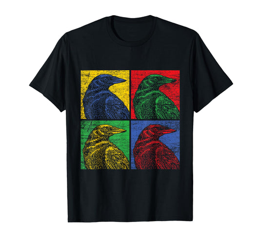 Crow Pop Art T-Shirt Vintage Raven Bird Lover T-Shirt