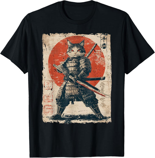 Samurai Cat Warrior Japanese Ukiyo-e Artwork Cat Samurai T-Shirt