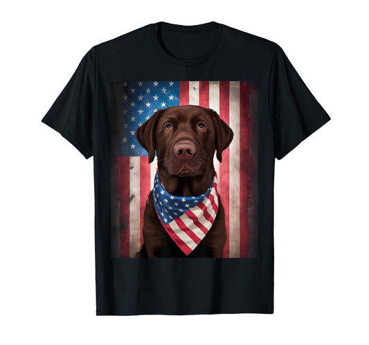 American Chocolate Labrador American Flag 4th of July Dog T-Shirt