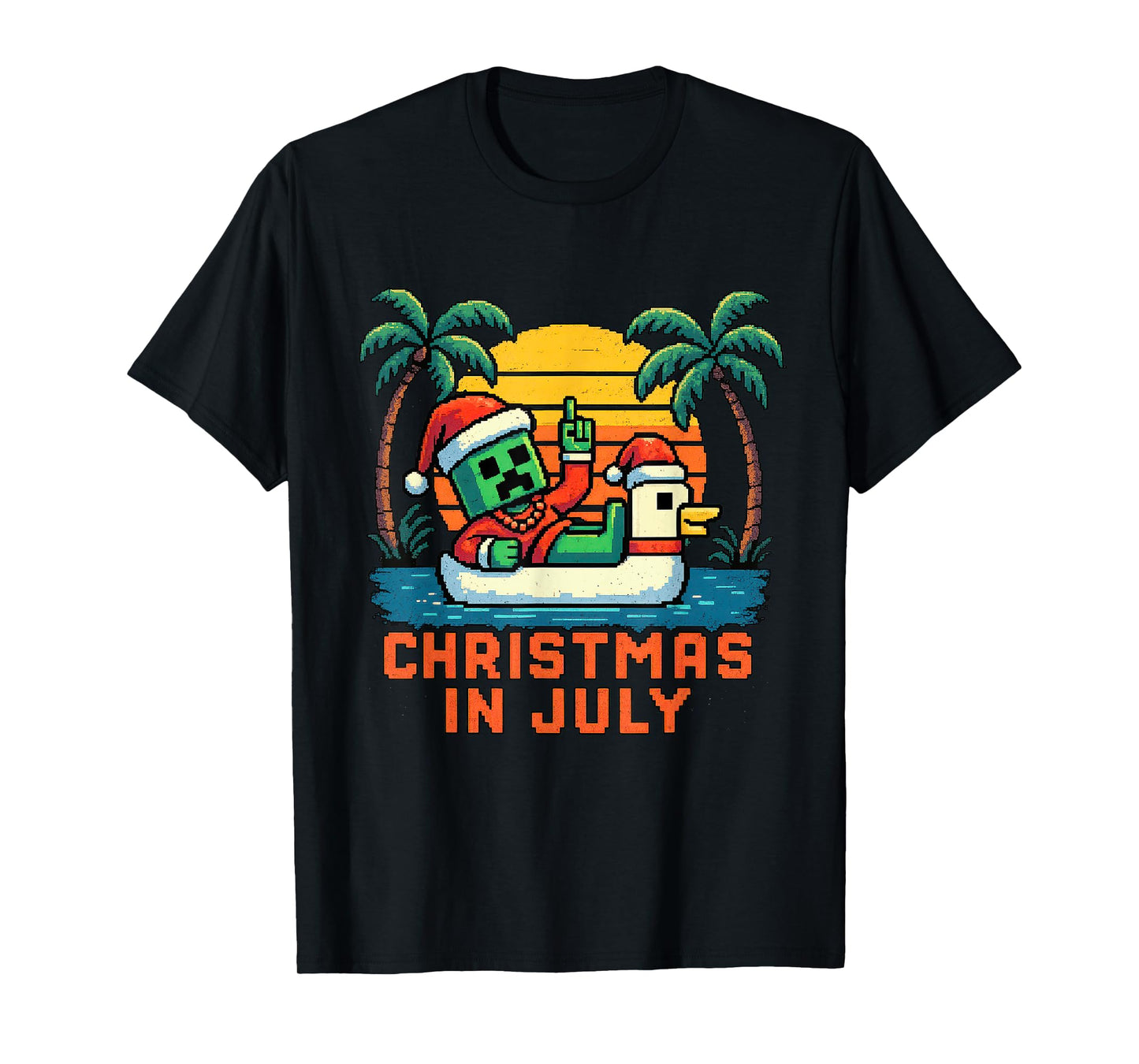 Christmas In July Funny Santa Zombie Chicken Pixel Art Kids T-Shirt
