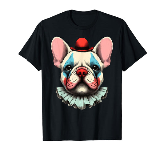 Cute Spooky French Bulldog Clown Halloween Funny Frenchie Men Women Kids T-Shirt