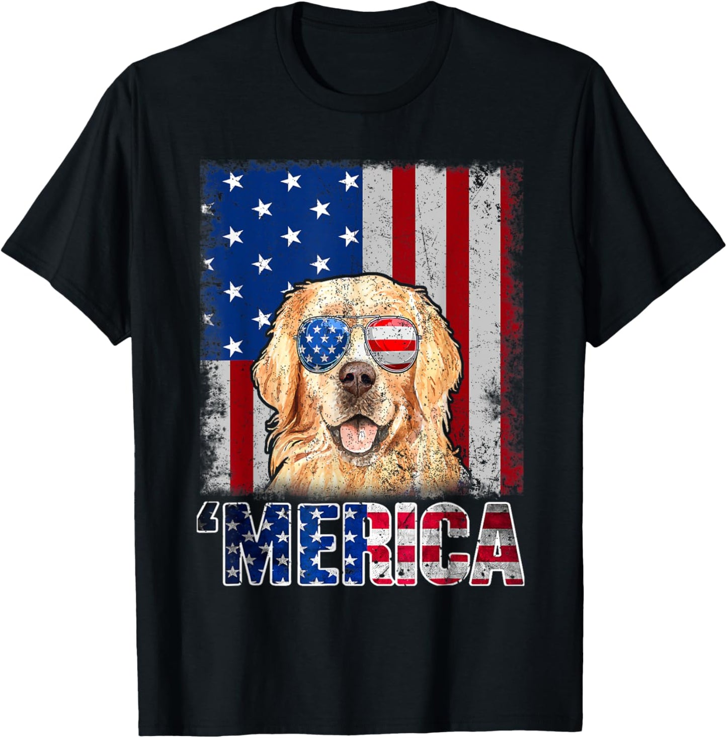 Golden Retriever 4th of July Merica Flag T-Shirt