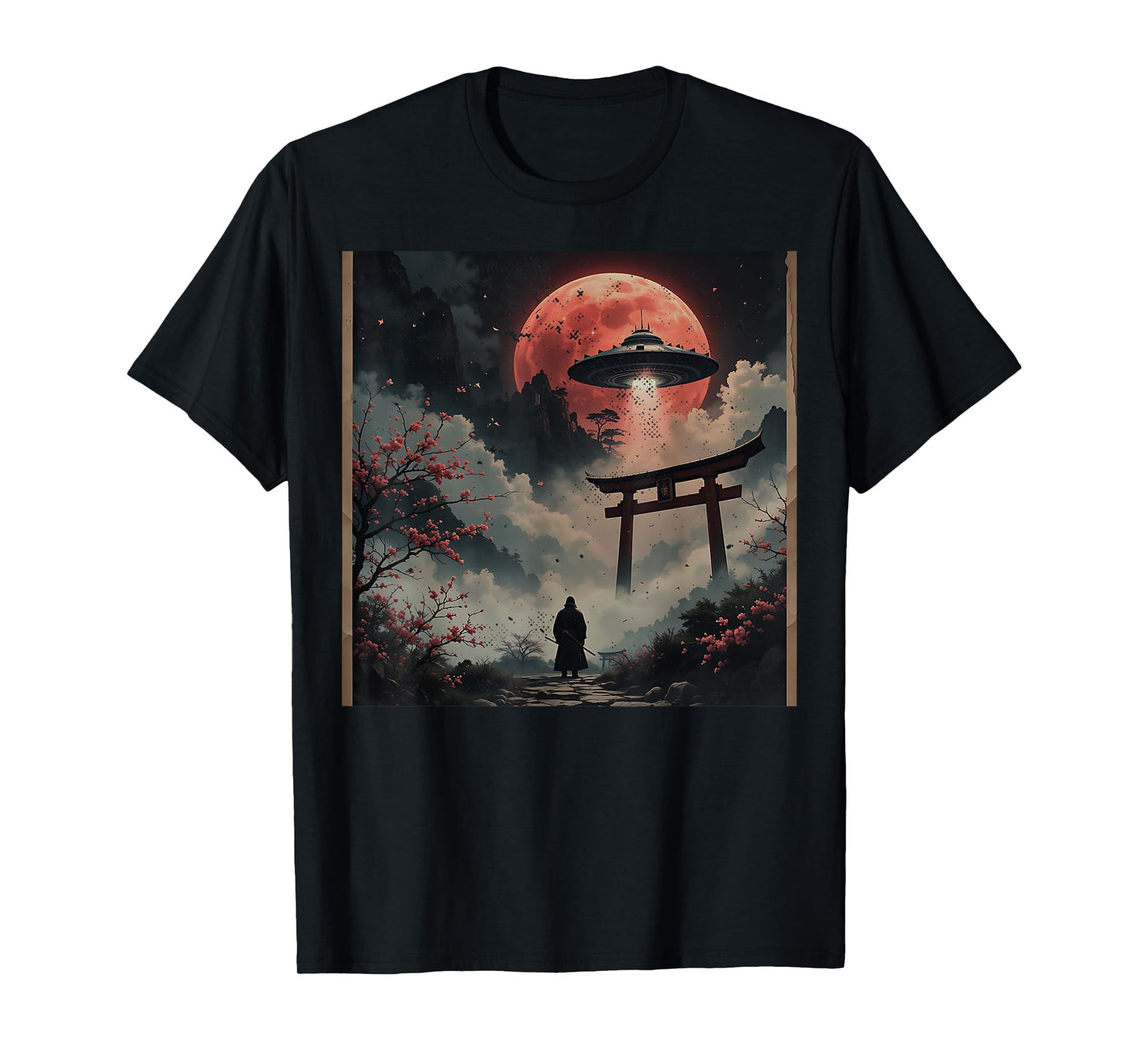 Samurai Bigfoot Japanese UFO Vintage Graphic Ukiyo-e Art T-Shirt
