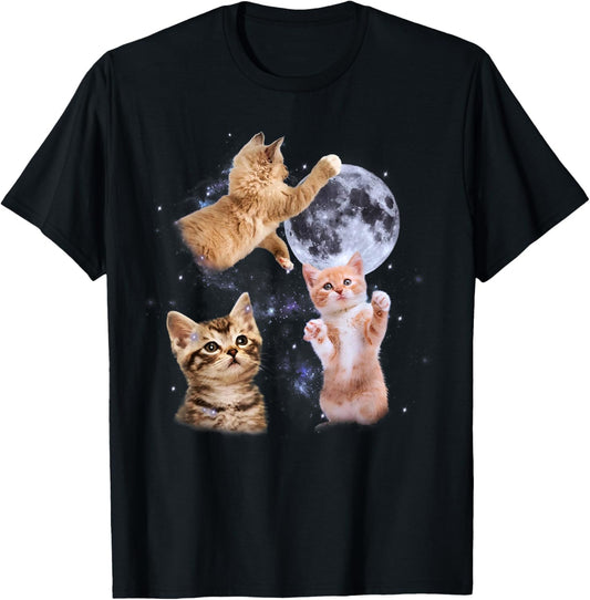 Three Cats Howling Moon Funny Cat Meme Kitten Humor Kid T-Shirt