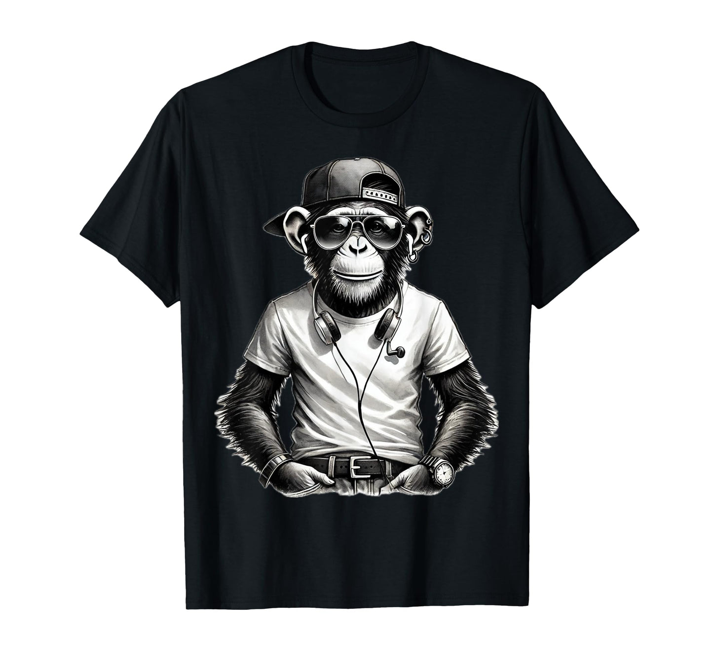 Mens Monkey Safari Sunglasses Print Tops Cartoon Print T-Shirt