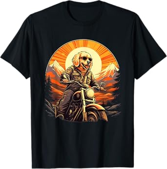 Biker Golden Retriever Dog Riding Motorcycle Men Women Girls Kids T-Shirt