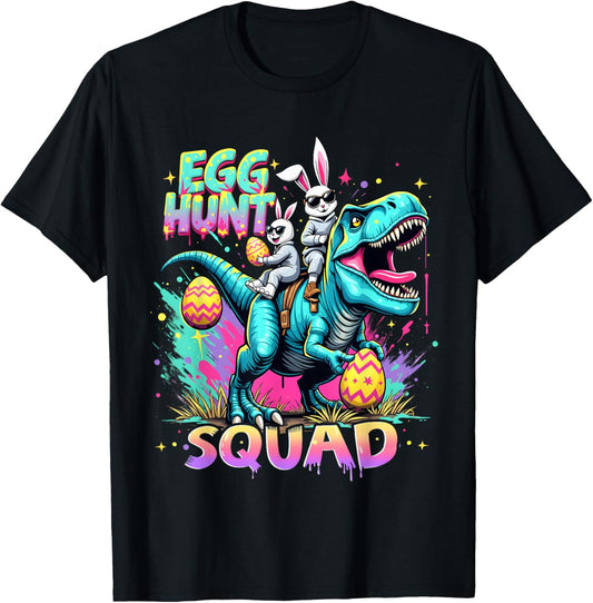 Funny Egg Hunt Squad Cool Dinosaur Bunny Easter Day Graphic T-Shirt