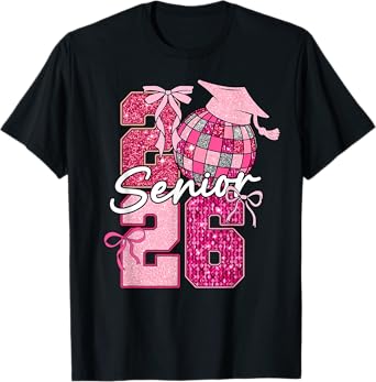 Retro Senior 2026 Coquette Bow Graduation Class Of 2026 T-Shirt