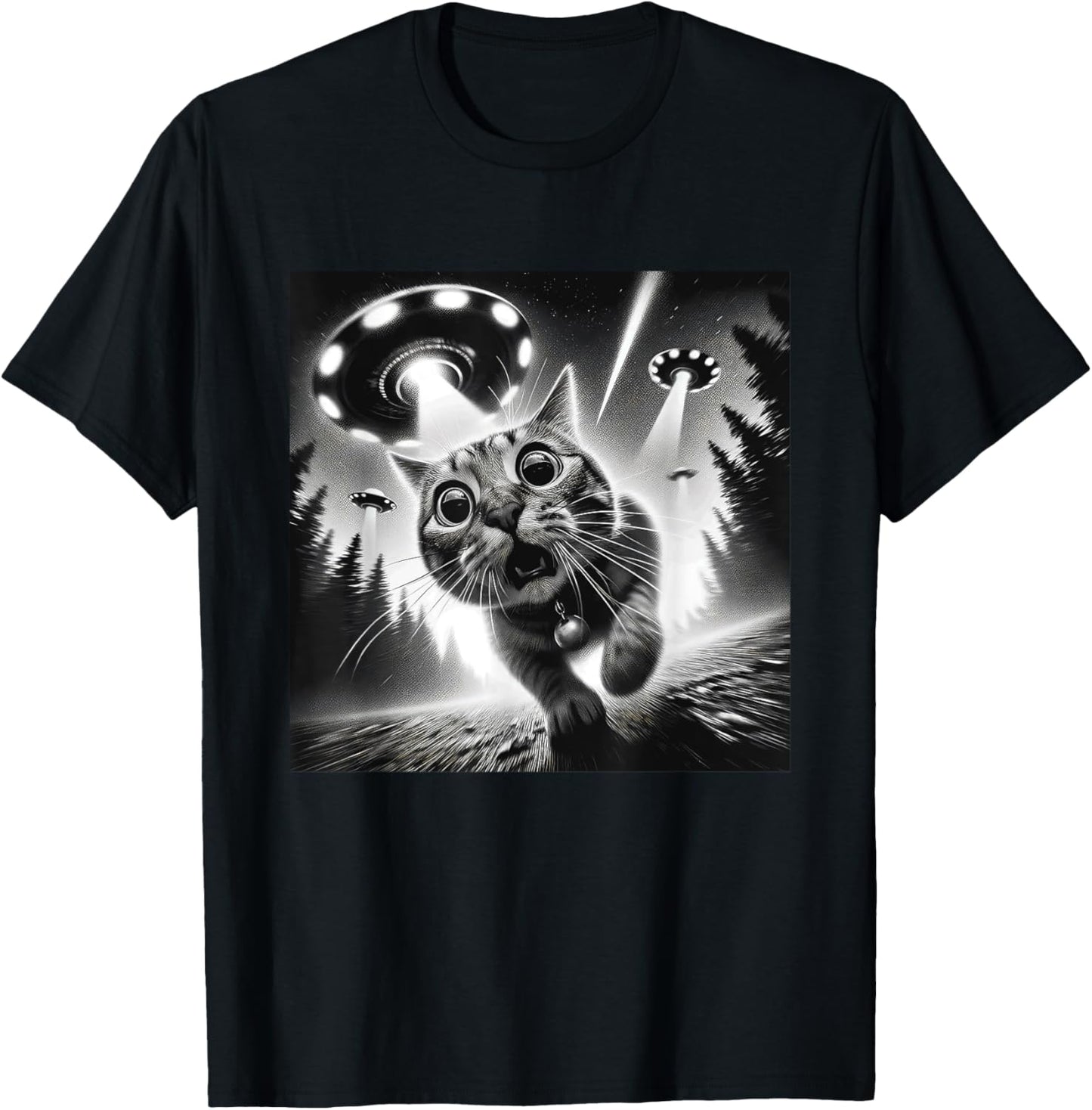 Funny Cat UFO Alien Cat Graphic Men Women T-Shirt, Small