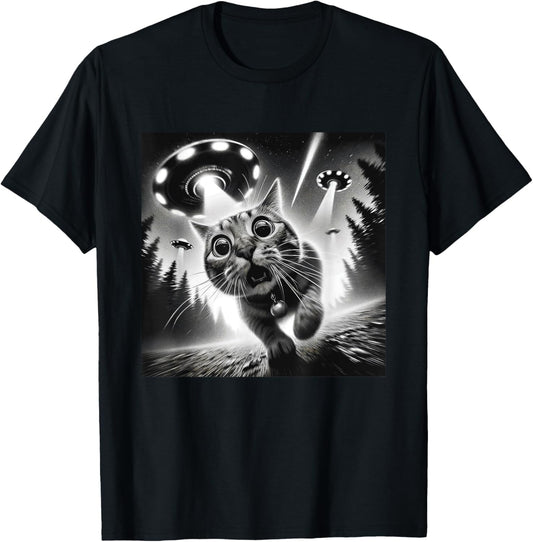 Funny Cat UFO Alien Cat Graphic Men Women T-Shirt, Small