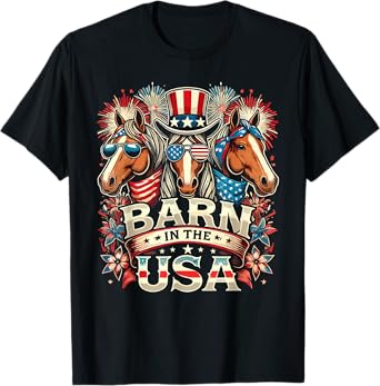 Barn In The USA 4th Of July Horse Patriotic Women Kids Men T-Shirt
