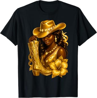 Black African American Glam Cowgirl Melanin Country Girls T-Shirt