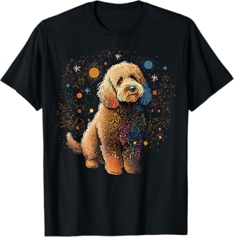 Outer Space Goldensoodle on Galaxy Astronaut Golden Doodle T-Shirt